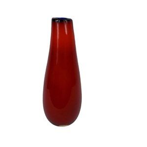 Vintage Scandinavian Cased Blown Art Glass Vase Red Black Rimmed